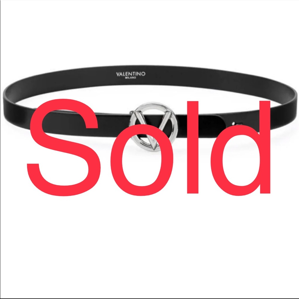 Authentic Valentino Black & Shiny Gold Skinny Belt